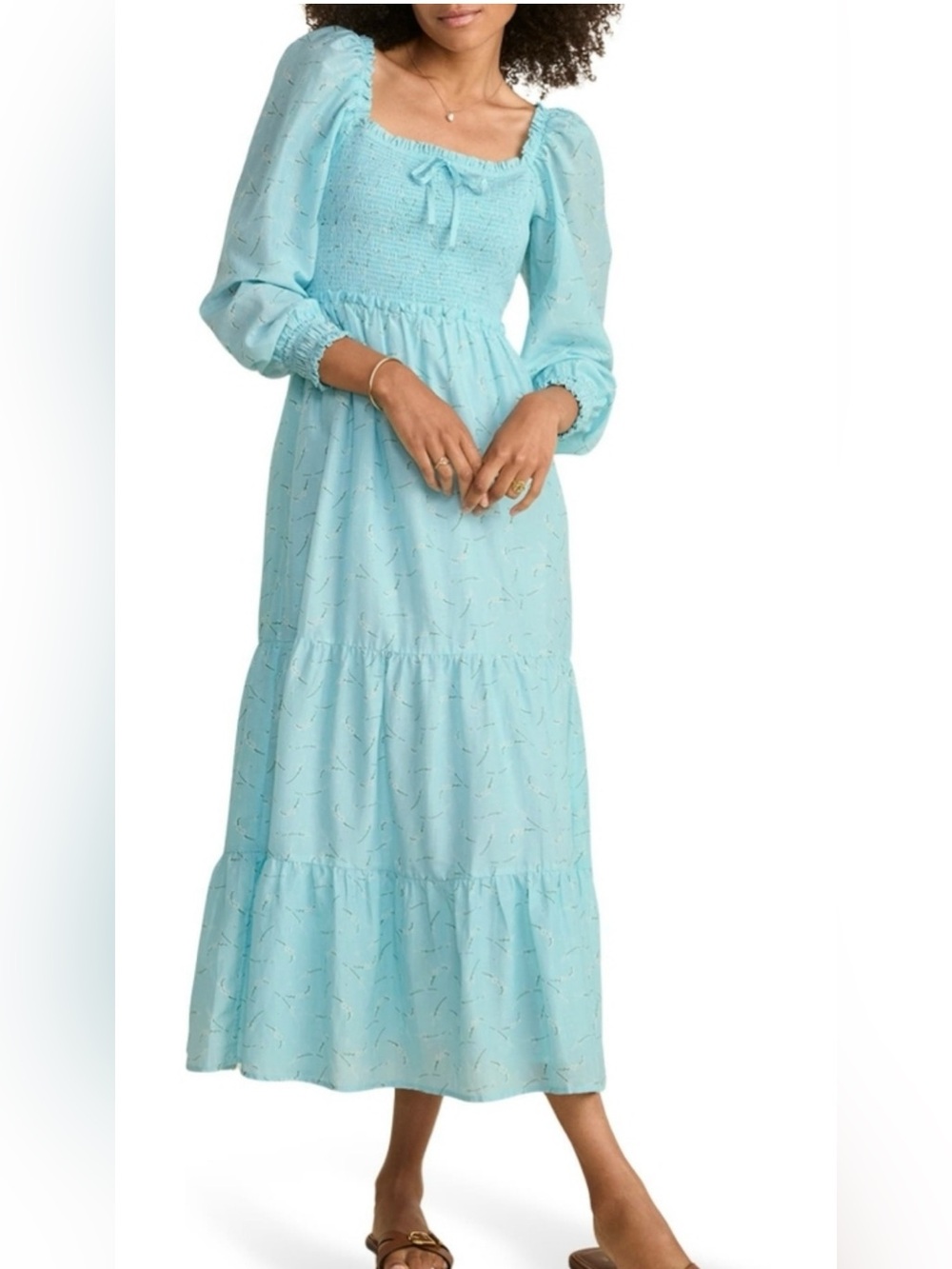 Vineyard Vines Long Sleeve Smocked Midi Dress Beachcomber Blue Size XL